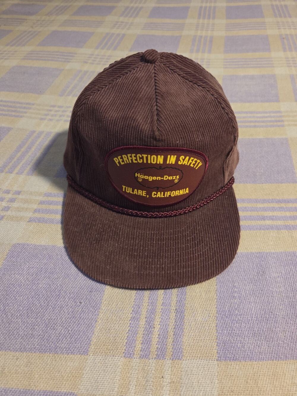 Vtg Haagen Dazs Hat 80s 90s Red Corduroy Perfection Saftey Employee California